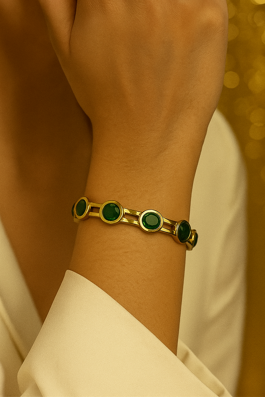 Green AD Stone Anti-Tarnish Bracelet for Women – Elegant, Durable & Adjustabl